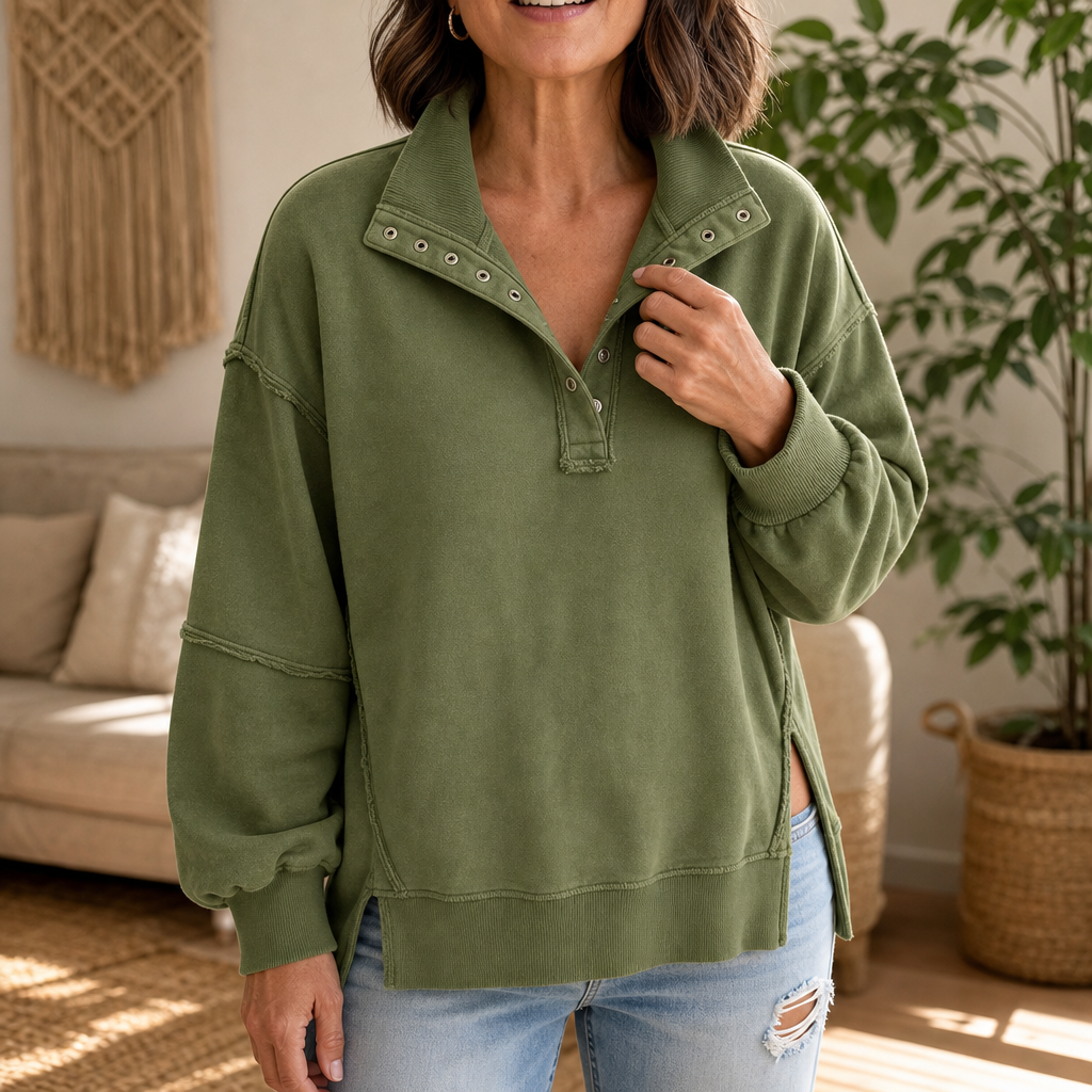 Draperie – Koszulka Henley z Suwakiem i Surowymi Krawędziami