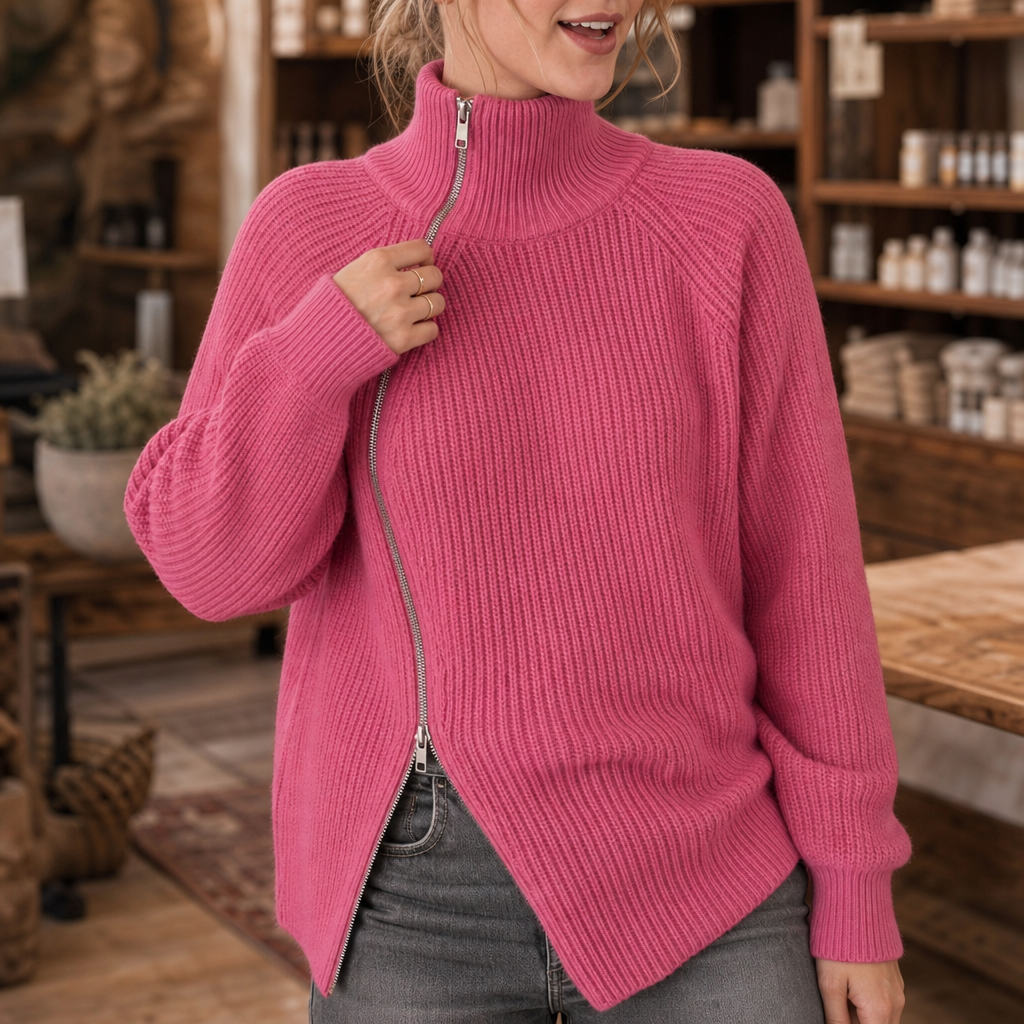Wearbella – Asymetryczny Tröja z Zipperem i Żebrowanym Wzorem