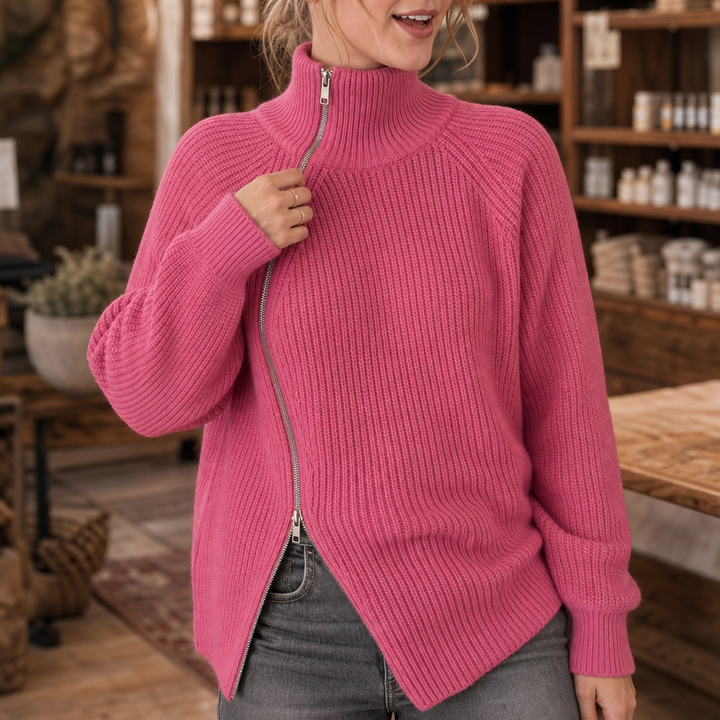 Wearbella – Asymetryczny Tröja z Zipperem i Żebrowanym Wzorem