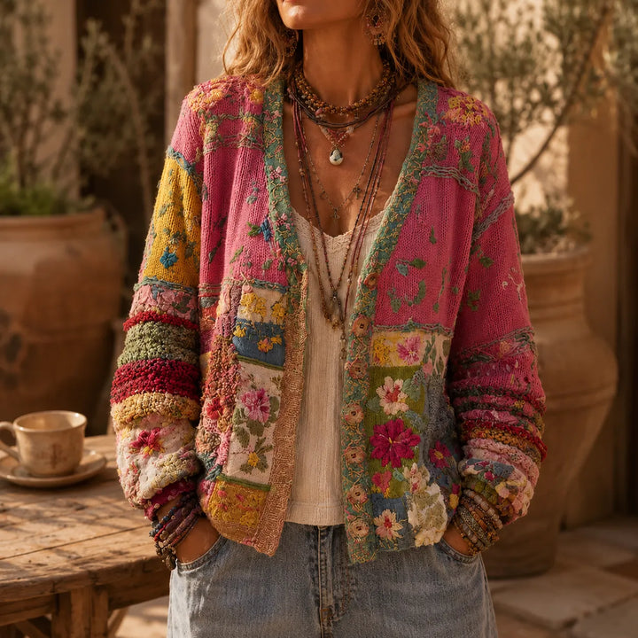 Solenne – Blommig Kofta Boho w Stilu Patchwork
