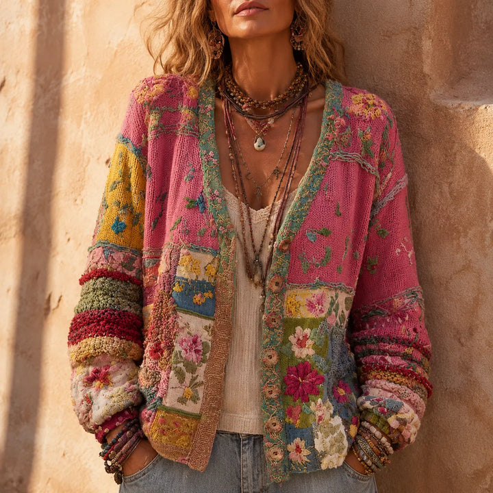 Solenne – Blommig Kofta Boho w Stilu Patchwork