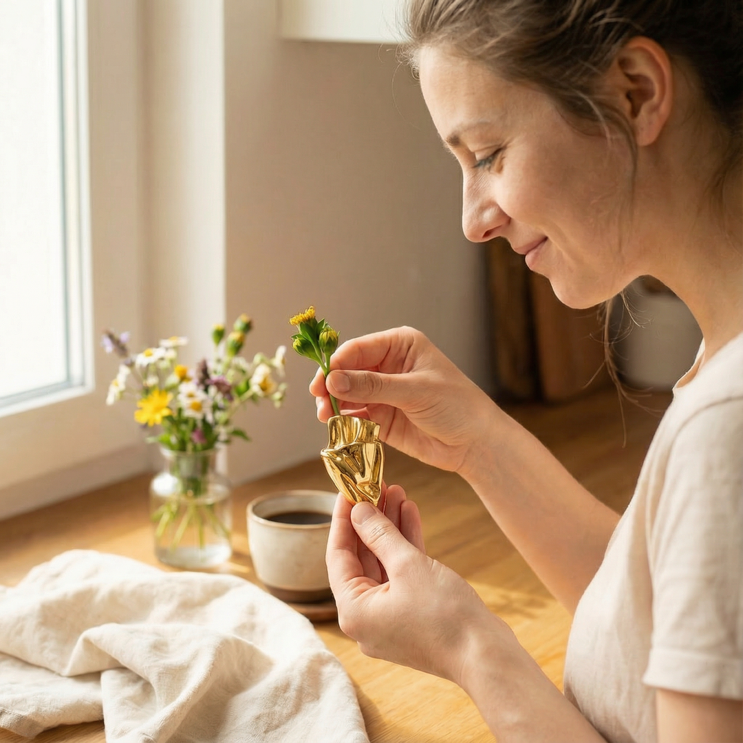 Florette - Broszka i form av wazonu på kwiaty