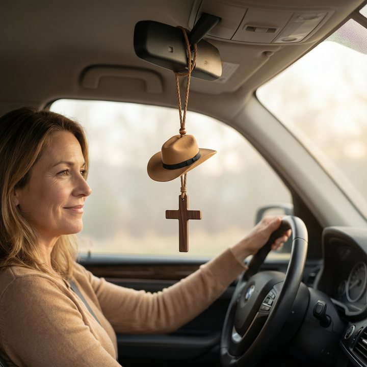 Saddle Cross – Zawieszka z Kapeluszem Kowbojskim i Kors