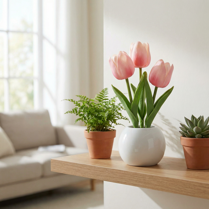Bloomora – Lampa LED i form av tulipana z ceramiczną wazonem