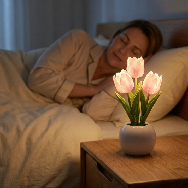 Bloomora – Lampa LED i form av tulipana z ceramiczną wazonem