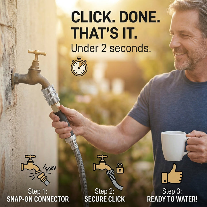 Flowsnap - Set Szybkiego Łączenia Węża Ogrodowego med Stali Nierdzewnej