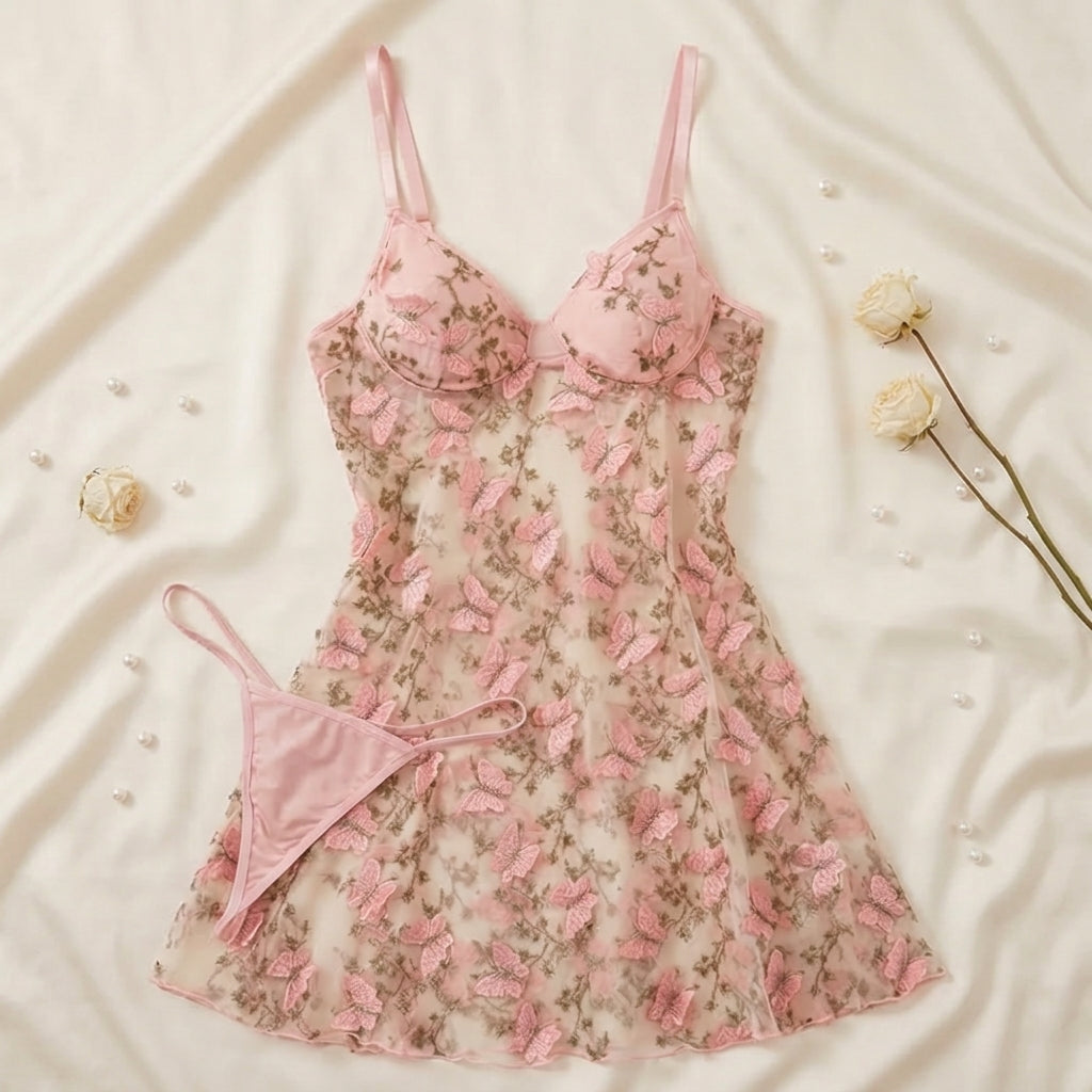 Papielle - Set Nocnej Klänningar z Broderi Motyla