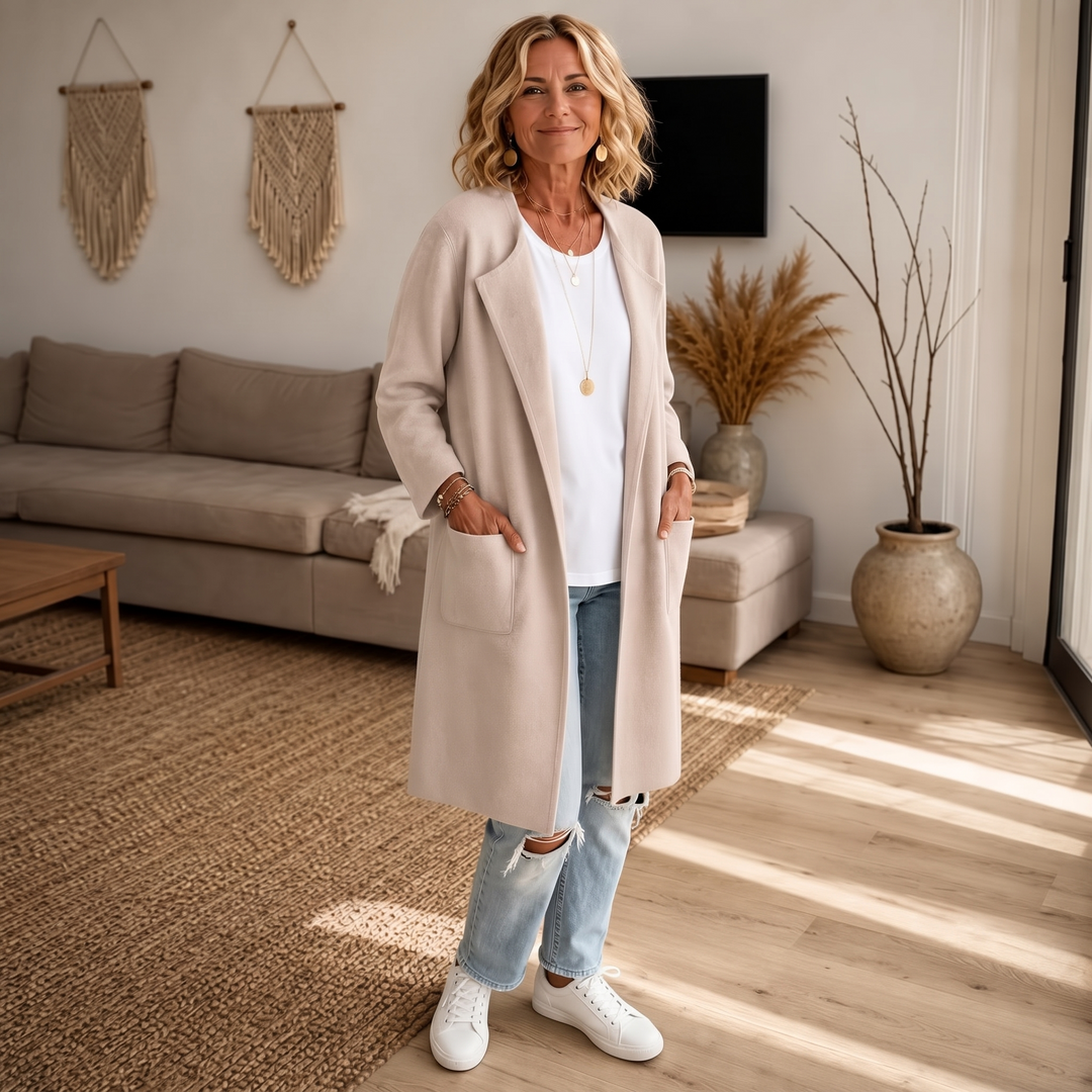 Draperie – Lång kappa z ull z otwartym przodem