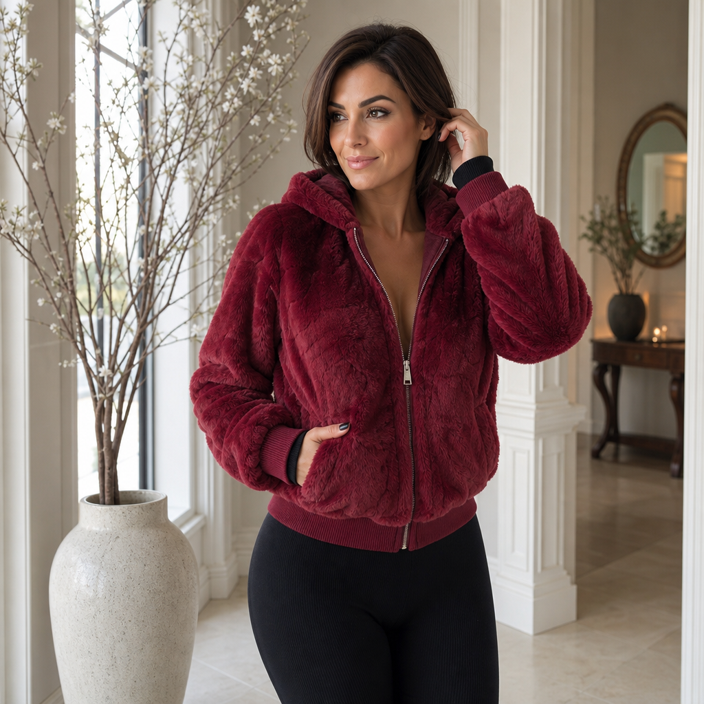 Wearbella – Kurtka z kapturem z sztucznego futra på dragkedja