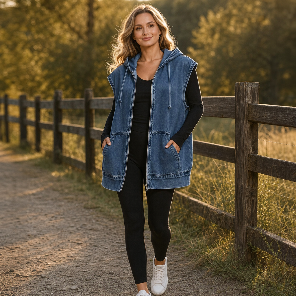 Wearbella – OverStorlekd Kamizelka z Kapturem w Stilu Dżinsowym