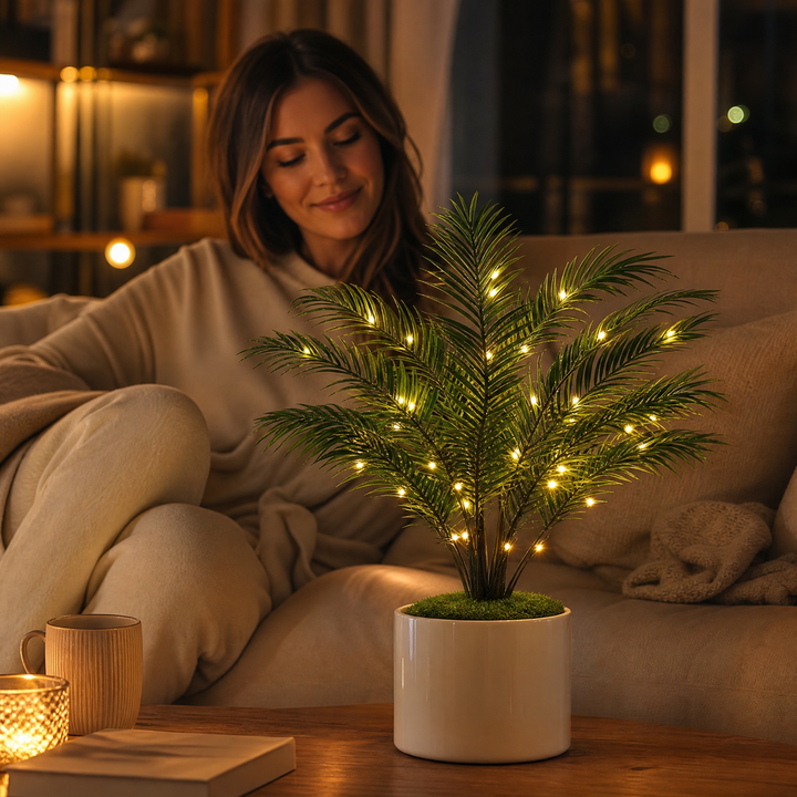 Palmora – Lampa LED z palmy Areca z doniczką
