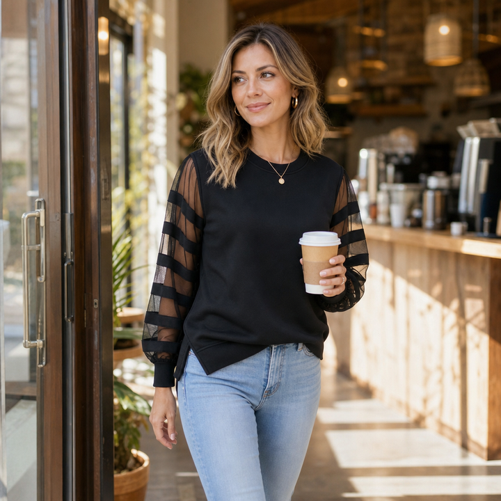 Mesh Muse – Tröja z bufiastymi ręKaffemi z siateczki