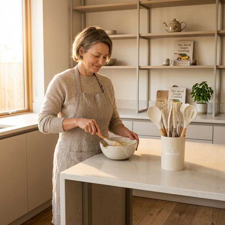 Culinara – 12-częściowy set silikonowych akcesoriów kuchennych z drewnianymi uchwytami
