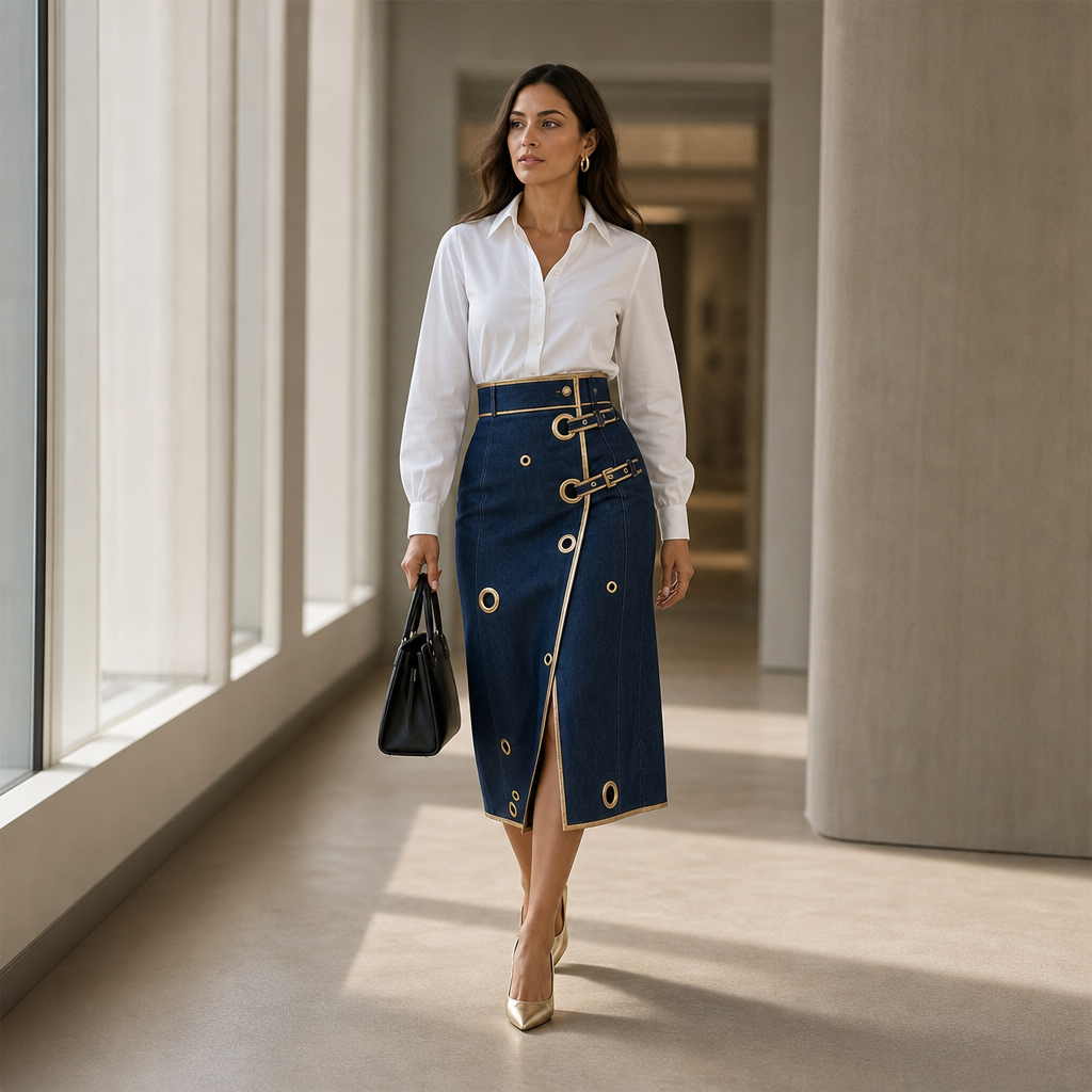 Wearbella – Asymetryczna Kjol Midi w Stilu Dżinsowym
