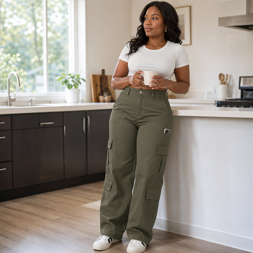 Wearbella – Byxor cargo med hög midja i vida ben