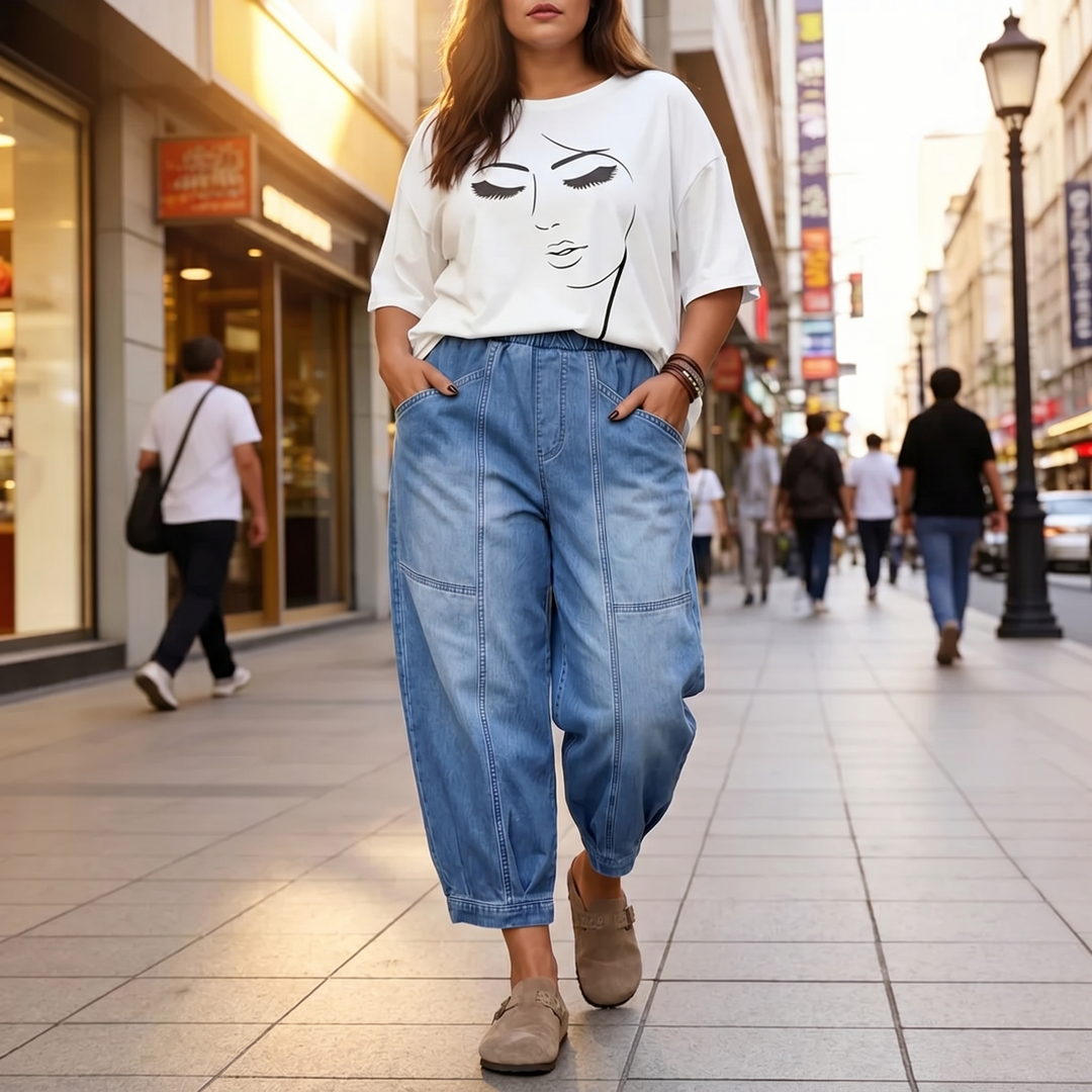 Loméa – Dam byxor denim z luźnym, elastycznym band