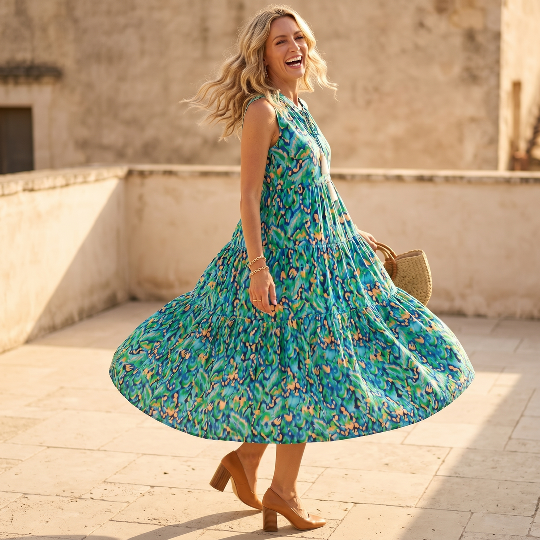 Soleia – Dam Klänning Midi w Stilu Boho z Falbanami