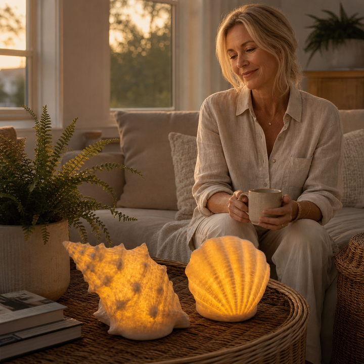 Coastal Glow Vad. – Set ceramicznych lamp i form av muszli i konchy