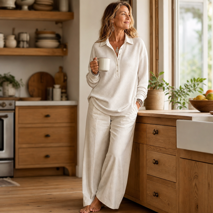 Wearbella – Tröja z kołnierzykiem i guzikiem z dzianiny waffle