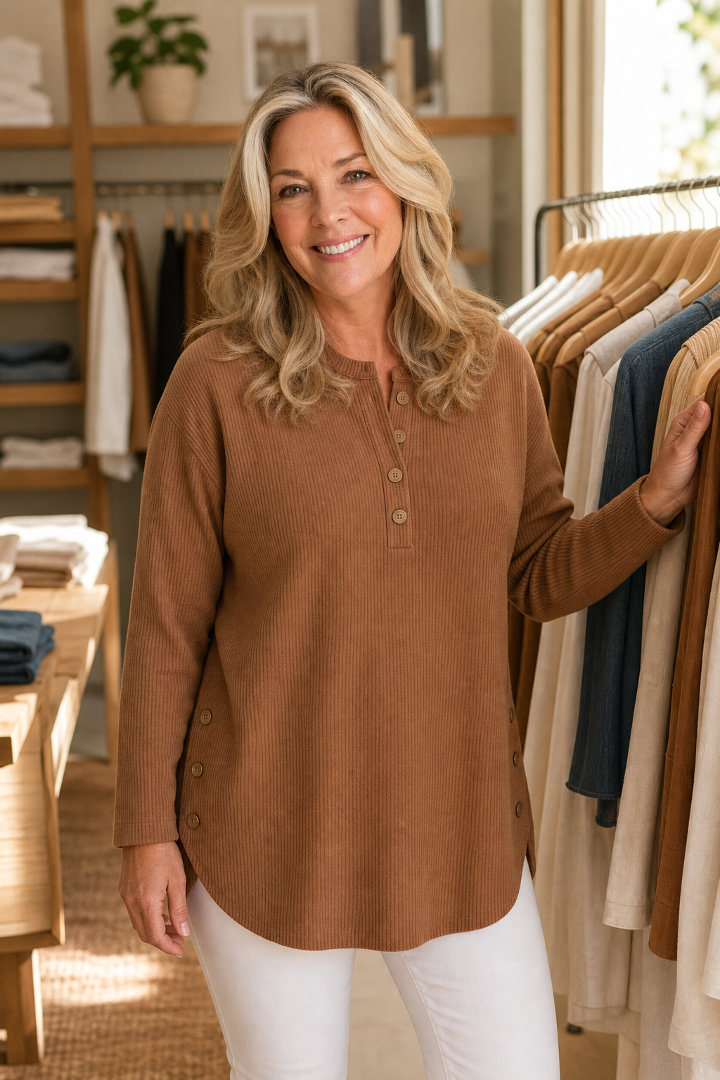 Corduvie – Koszulka Henley z guzikiem w stilu korduroy