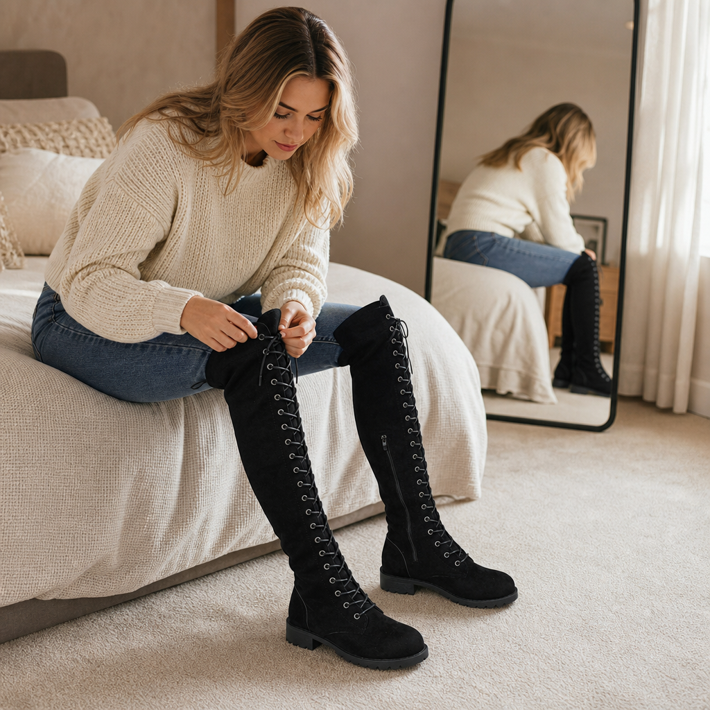 Velacine – Boots över knät z sznurowanym tylnym panelem