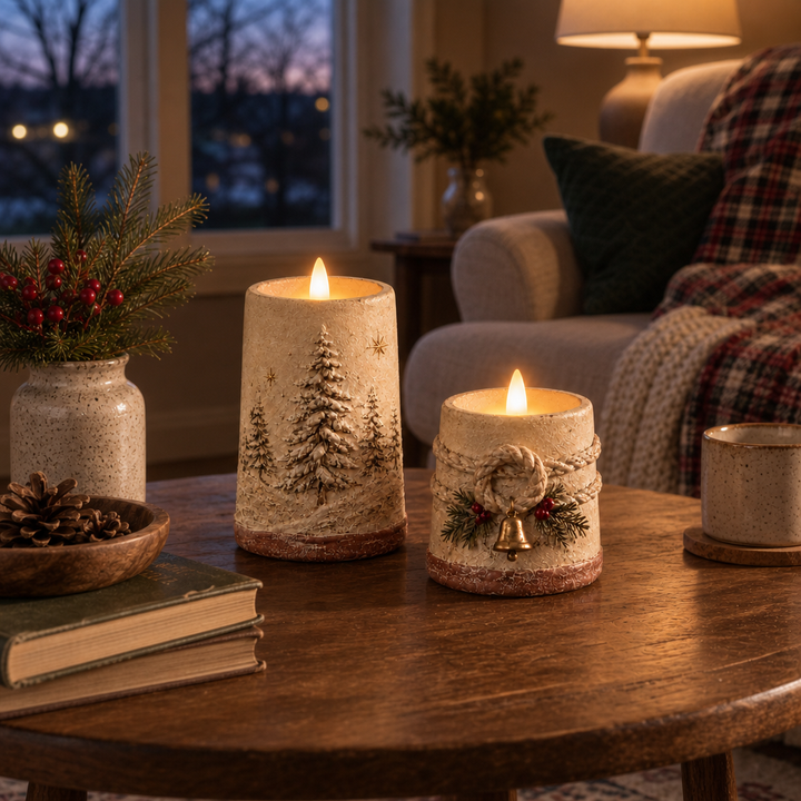 Hearthglow – Set bezpłomieniowych świec LED o rustykalnym wykończeniu