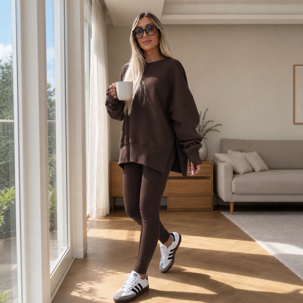 Ease &amp; Grace – Set bluzy z rozcięciem bocznym i legginsów