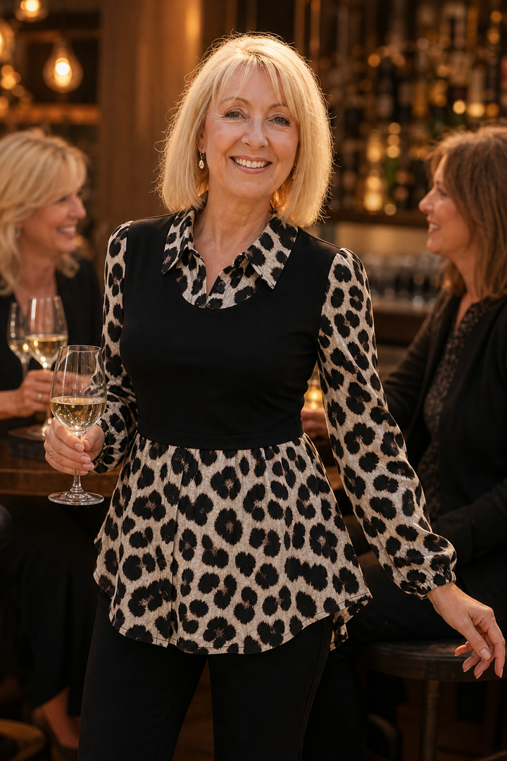 Wearbella – Blus Peplum w Färgowe Bloki z Wzorem Lamparta
