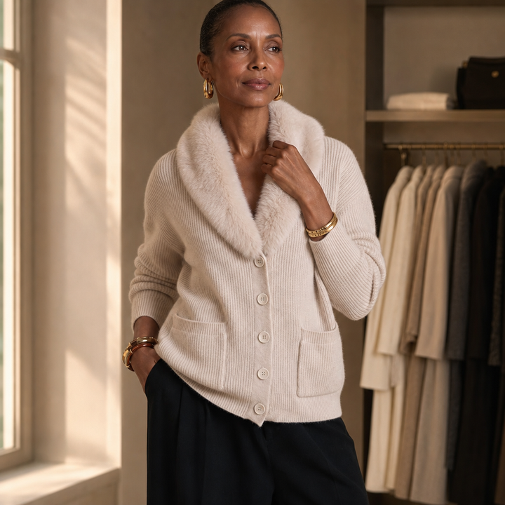 Shaguna – Kofta z szalowym kołnierzem z włóczki