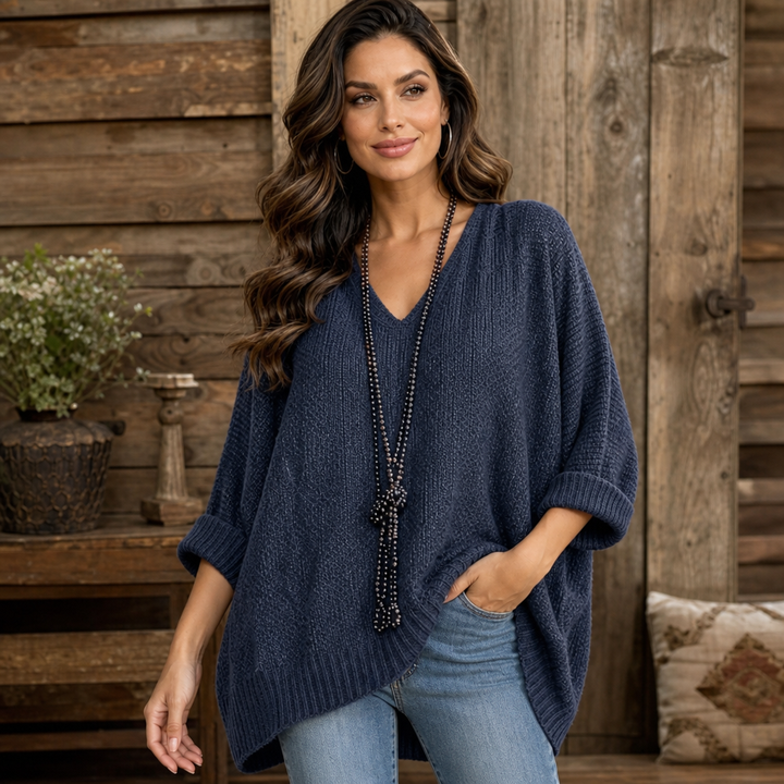 Airloom – Przesadnie Stor Tröja V-Neck z Otwartych Splotów