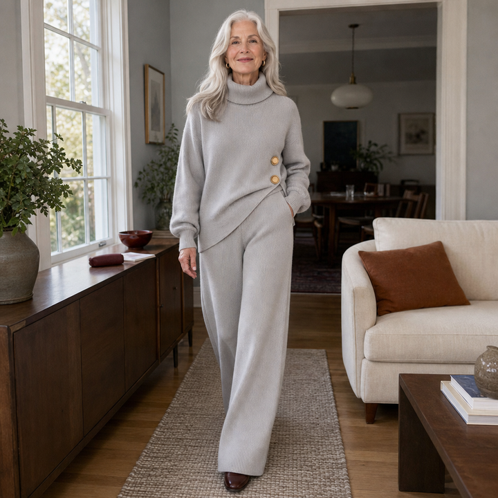 Wearbella – Set dzianinowy z asymetrycznym dołem i golfem