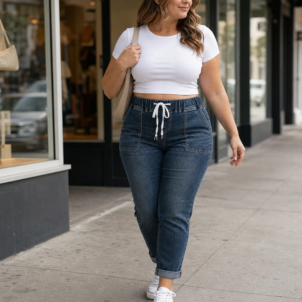 Wearbella – Jeans z elastycznym paskiem i snöre ściągającym