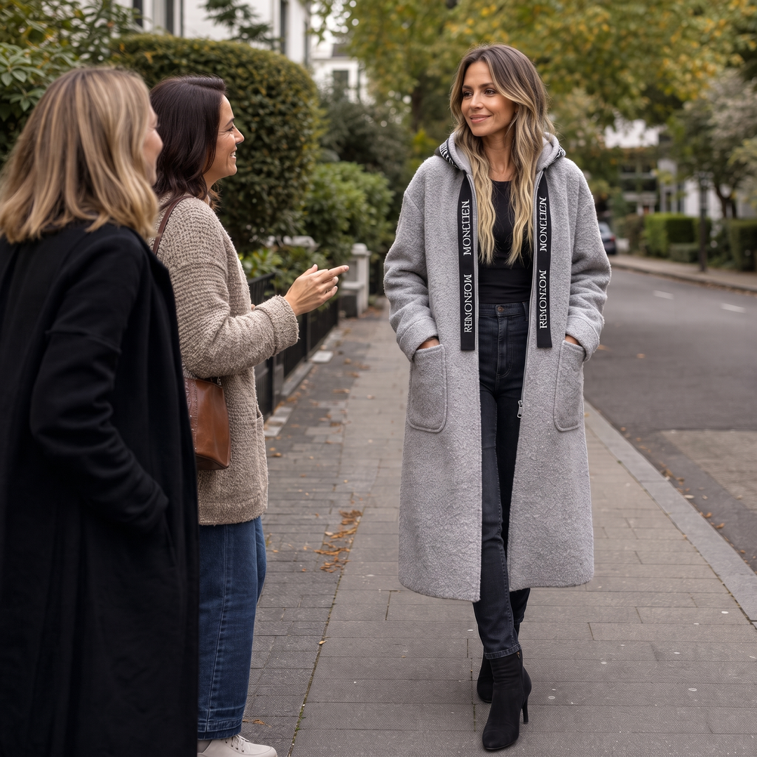 Wearbella – Lång kappa z kapturem i dragkedja framtill