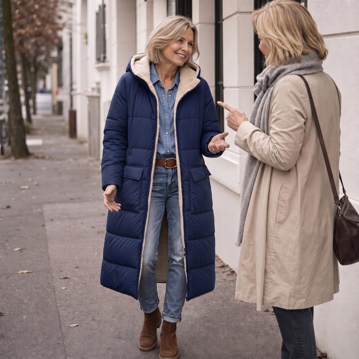 Veluna – Odwratumny, quiltad vinter kappa w stilu sherpa
