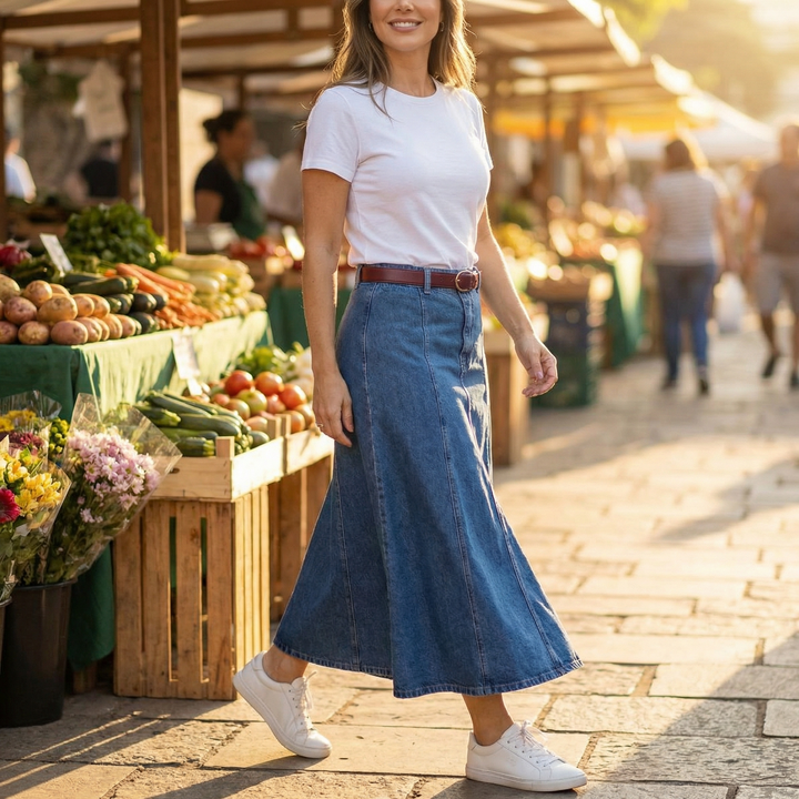 Levara – Wspaniała kjol maxi z denimu o hög stanie