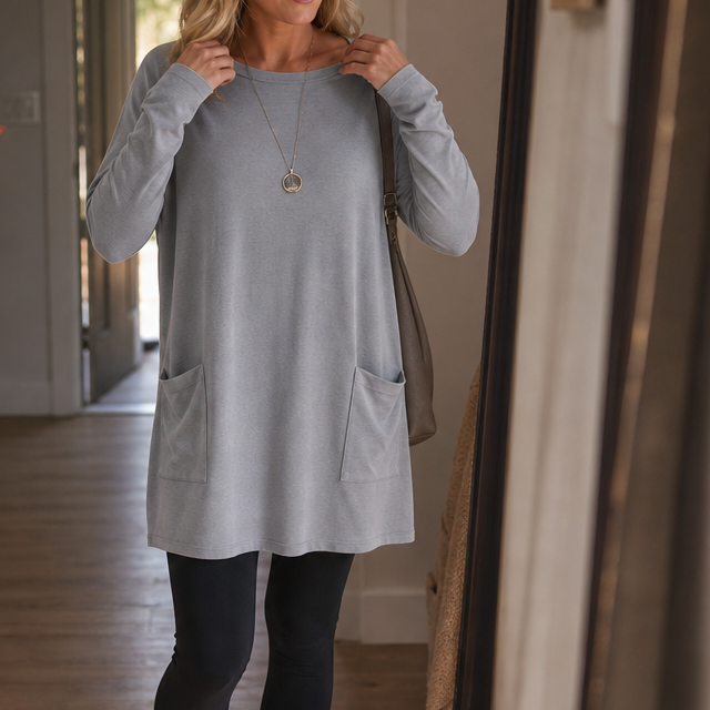 Wearbella – Lös Tunika med lång ärm i Okrągłym Urringning