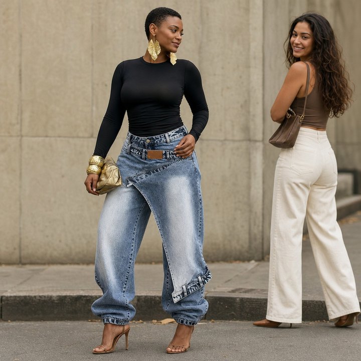 Wearlyn – Asymetryczne jeans z vida ben i wiązaniem w midja