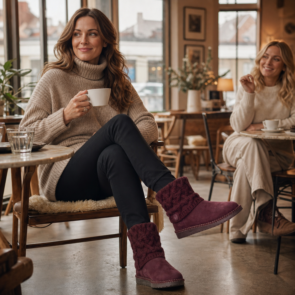 Coziva – Mocka boots z dzianinowym mankietem till mitten av vaden