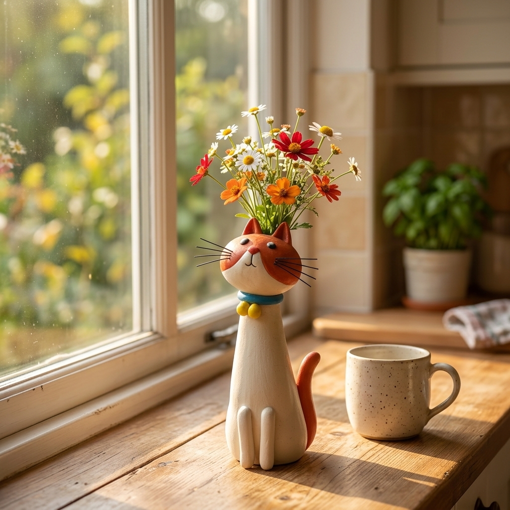 Felina – Handgjord ceramiczny wazon på kwiaty i form av katt