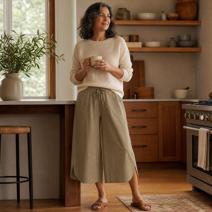 Lounella – Kobiece mjuka byxor z vida ben o kroju cropped