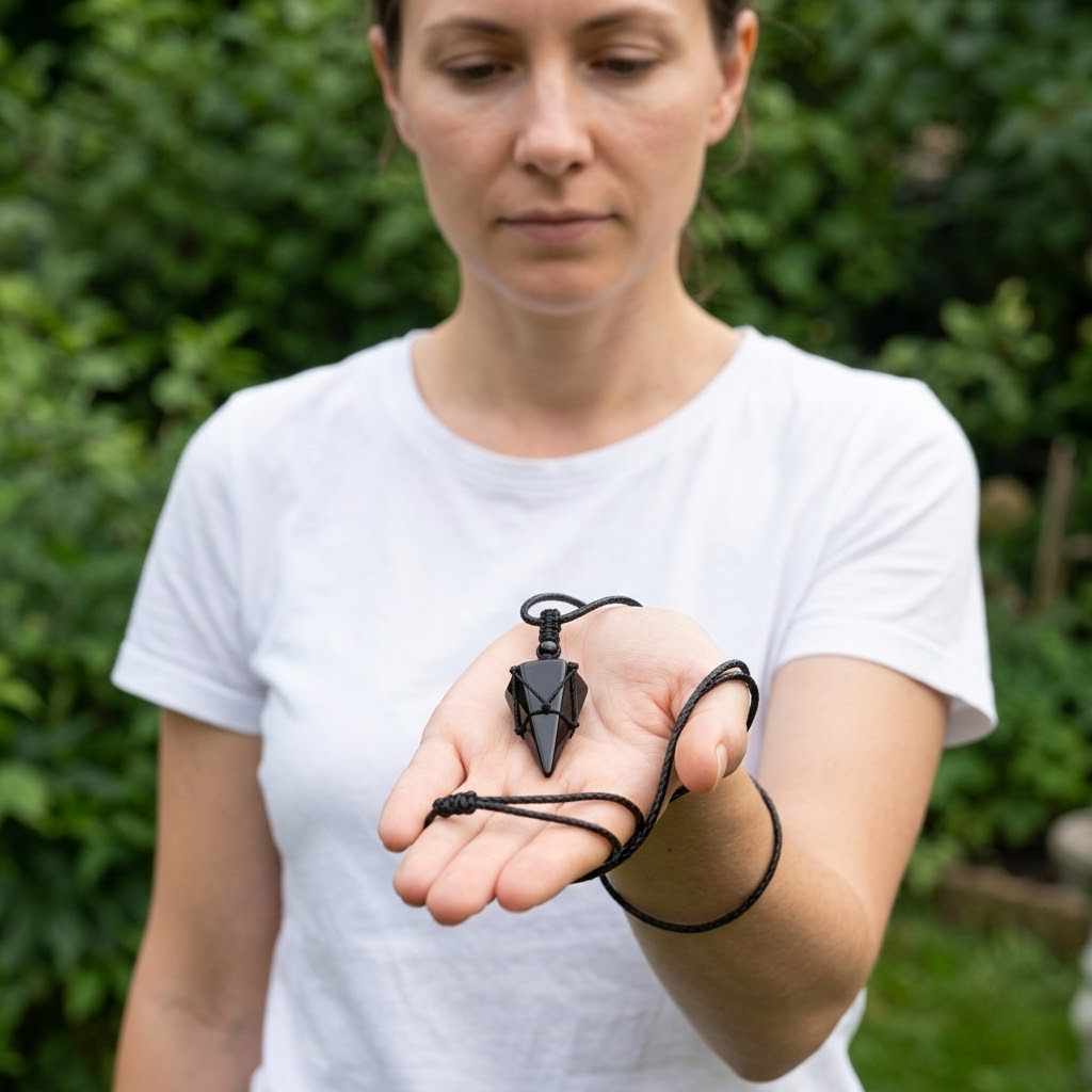 Noctera – Hänge z Obsidianu Owijany Makramą