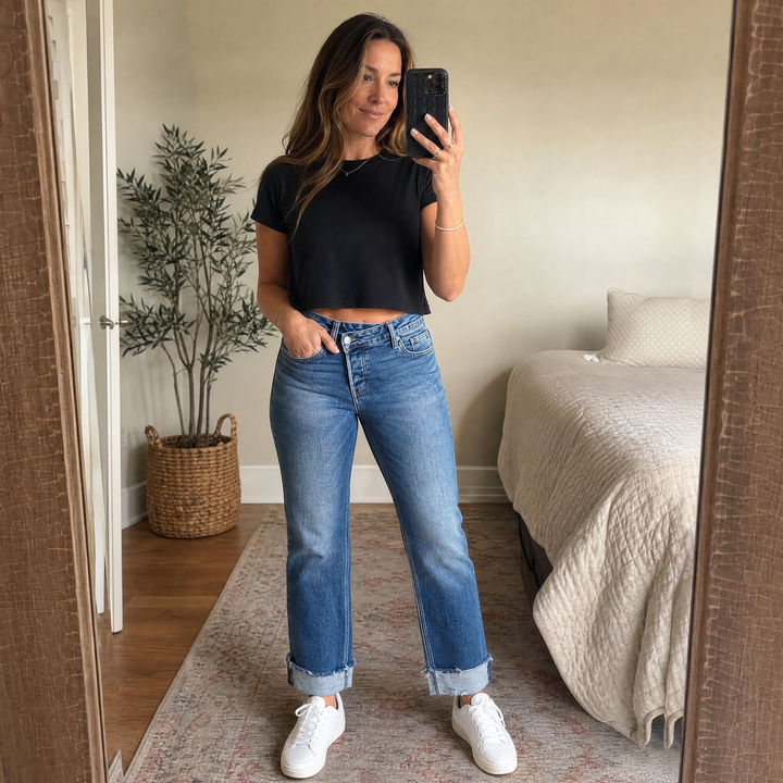 Denvie – Dam jeansy med hög midja i prostymi ben