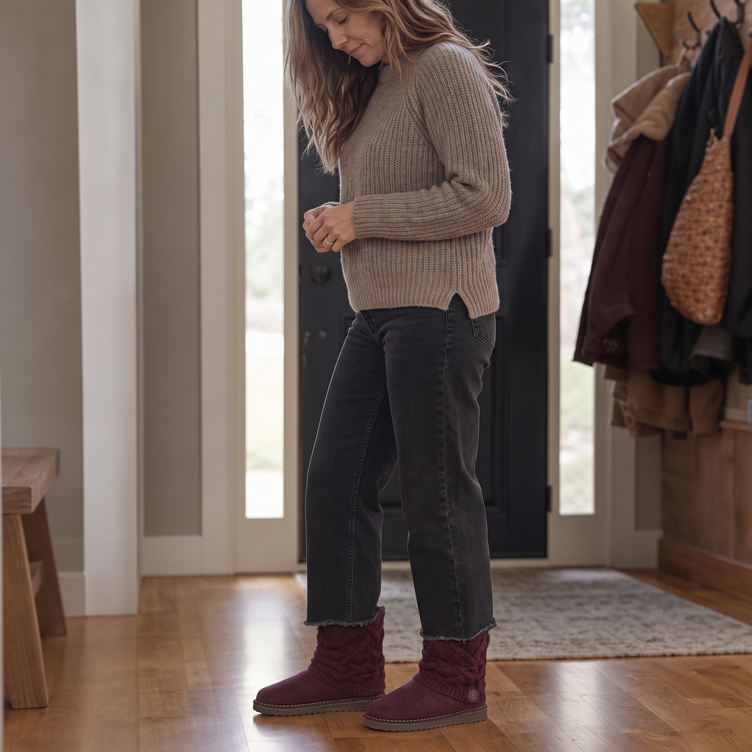 Coziva – Mocka boots z dzianinowym mankietem till mitten av vaden