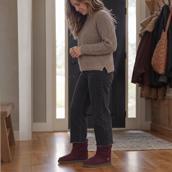 Coziva – Mocka boots z dzianinowym mankietem till mitten av vaden