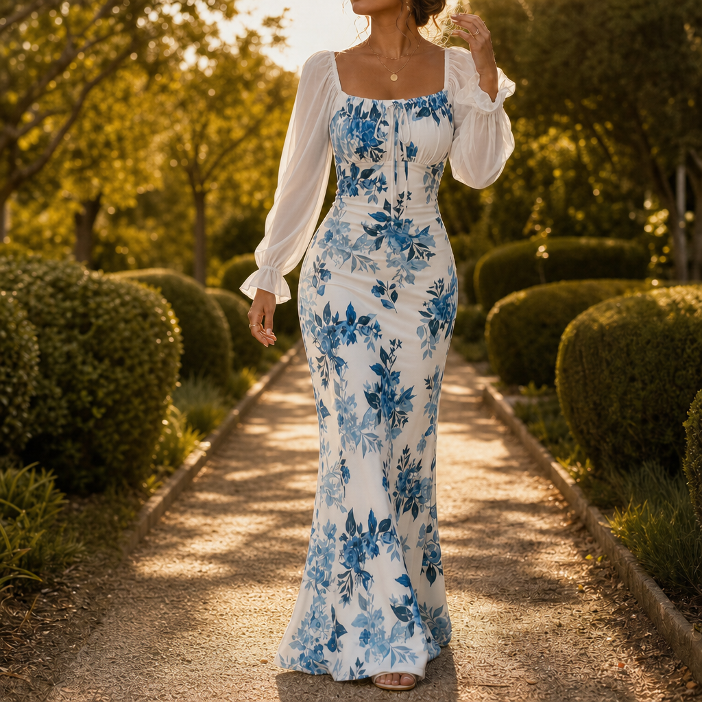 Wearbella – Blommig Klänning Maxi z Wiązaniem på Przodzie