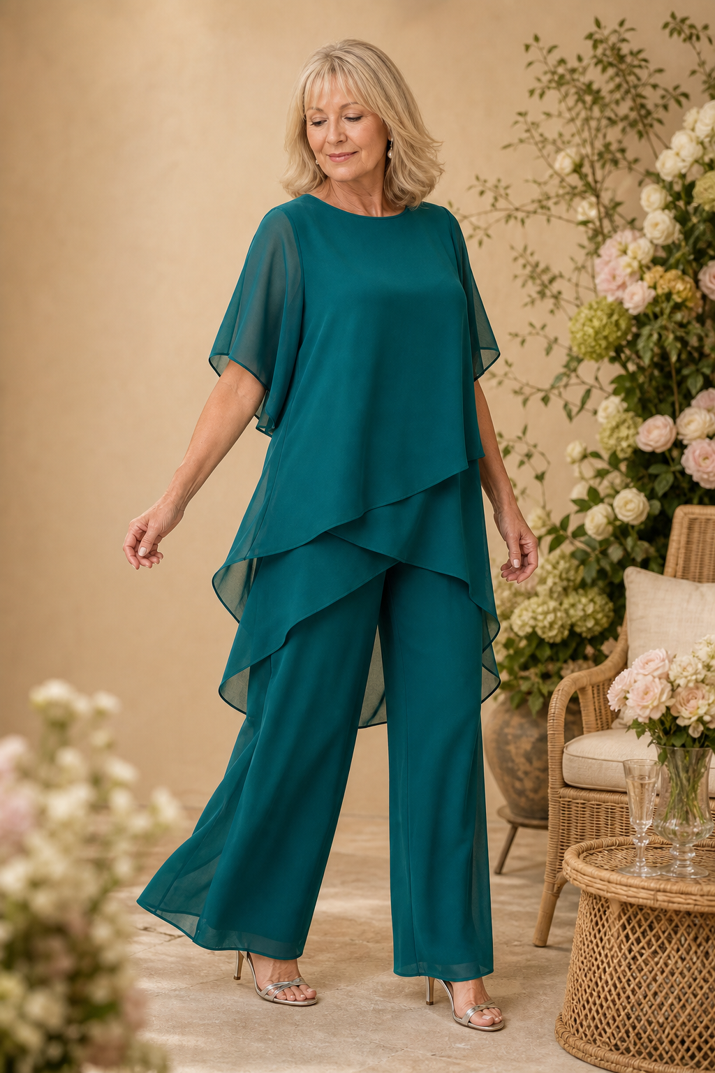 Wearbella – Set drapowanej asymetrycznej bluzki i byxor z vida ben