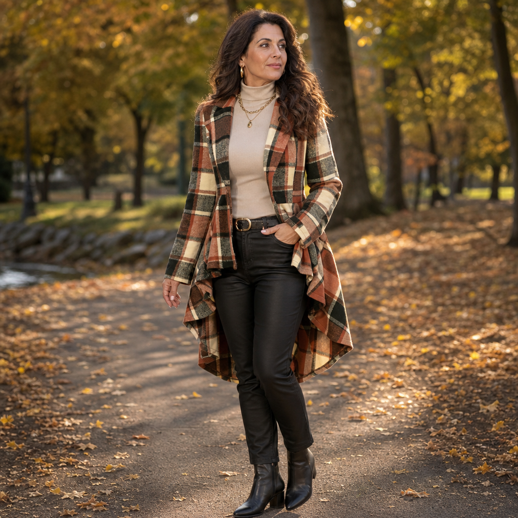 Cinchella – Kamizelka w kratę z peplum w stilu high-low