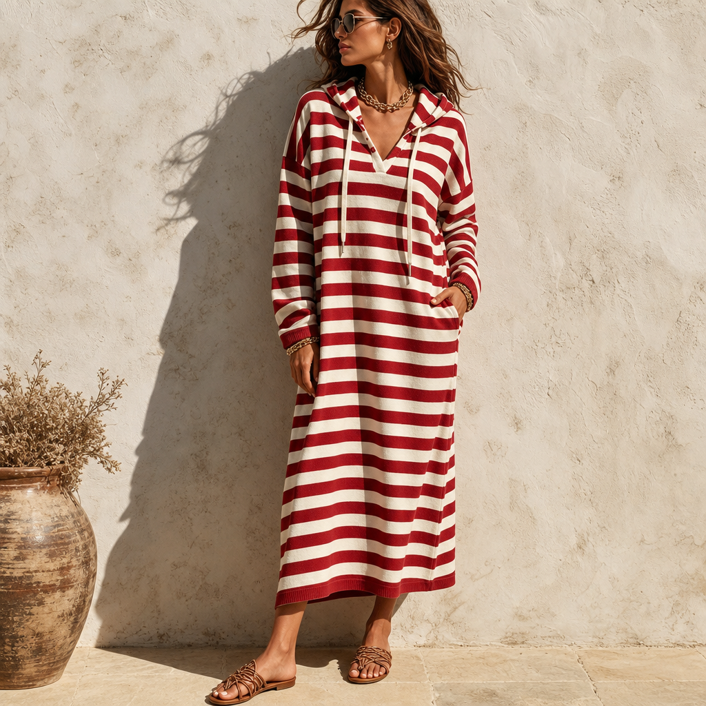Wearbella – Pasiasta Klänning Maxi z Kapturem