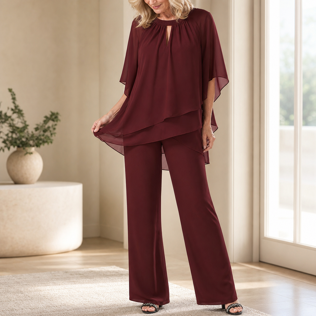 Draperie – Set byxor szerokich z asymetrycznym wierzchem z szyfonu