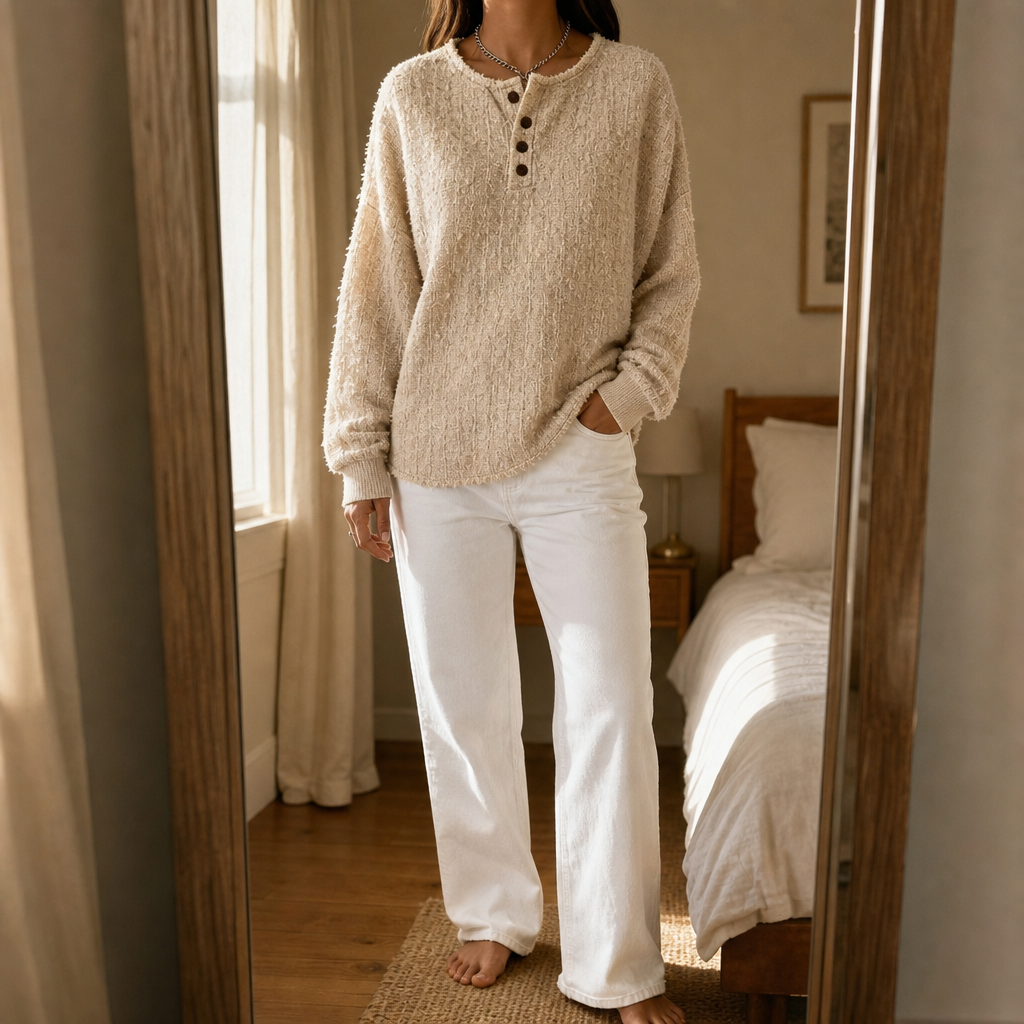 Autumbre – Tjock Tröja Henley z Knappar